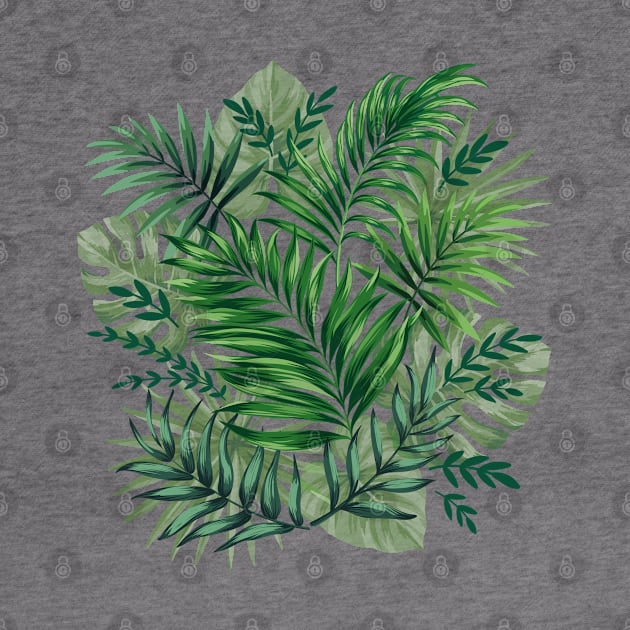 Green Tropical Palm & Monstera Leaves by CatyArte